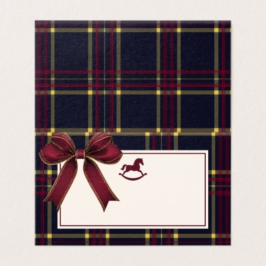 Rocking Horse Luxury Christmas Wine Red Bow Kaart (Buitenkant ongevouwen)