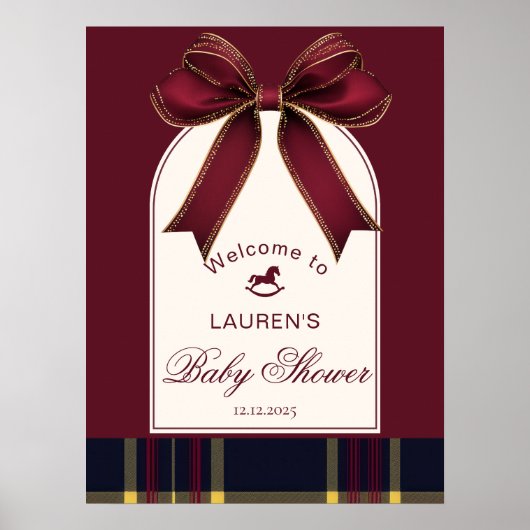 Rocking Horse Luxury Gold Bow Bourgogne Welkom Poster (Voorkant)