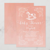  Rocking Horse Meisjes Baby shower Uitnodiging (Voorkant / Achterkant)