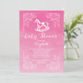  Rocking Horse Meisjes Baby shower Uitnodiging (Staand voorkant)