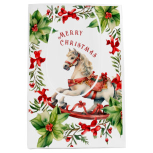 Rocking Horse Merry Christmas Gift Bag Medium Cadeauzakje