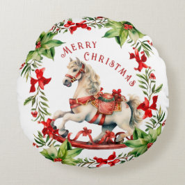 Rocking Horse Merry kerst Rond Kussen