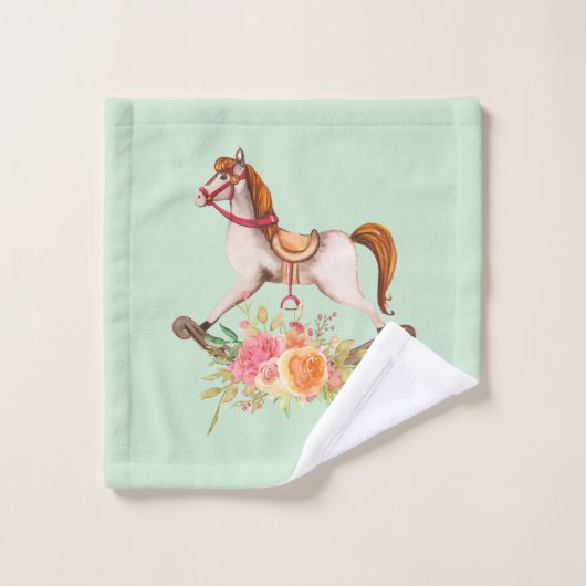  Rocking Horse met Floral Bouquet Bad Handdoek (Wasdoekje)