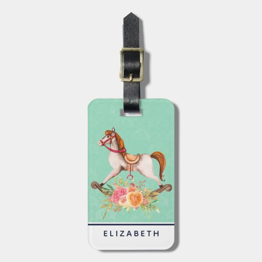  Rocking Horse met Floral Bouquet Bagagelabel (Voorkant verticaal)