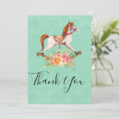 Rocking Horse met Floral Bouquet Bedankkaart (Staand voorkant)
