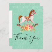 Rocking Horse met Floral Bouquet Bedankkaart (Voorkant / Achterkant)