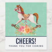 Rocking Horse met Floral Bouquet Bedankt Wijn Etiket (Enkel label)