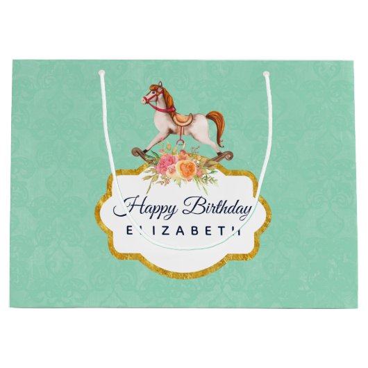  Rocking Horse met Floral Bouquet Birthday Groot Cadeauzakje (Voorkant)