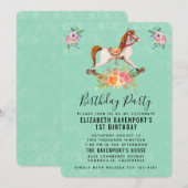  Rocking Horse met Floral Bouquet Birthday Kaart (Voorkant / Achterkant)
