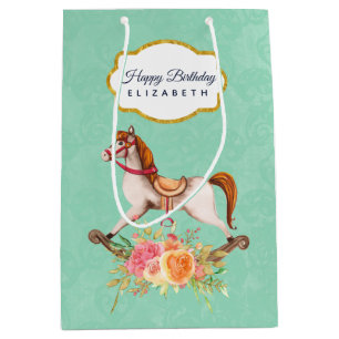 Rocking Horse met Floral Bouquet Birthday Medium Cadeauzakje