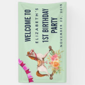  Rocking Horse met Floral Bouquet Birthday Spandoek (Verticaal)