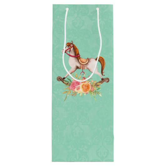  Rocking Horse met Floral Bouquet Birthday Wijn Cadeautas (Achterkant)