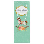  Rocking Horse met Floral Bouquet Birthday Wijn Cadeautas (Voorkant)