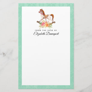 Rocking Horse met Floral Bouquet Briefpapier