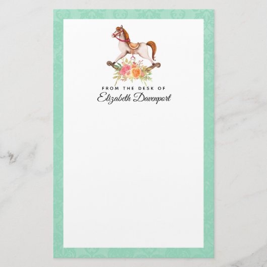  Rocking Horse met Floral Bouquet Briefpapier (Voorkant)