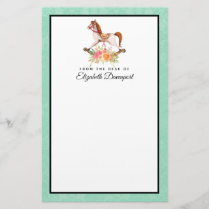 Rocking Horse met Floral Bouquet Briefpapier