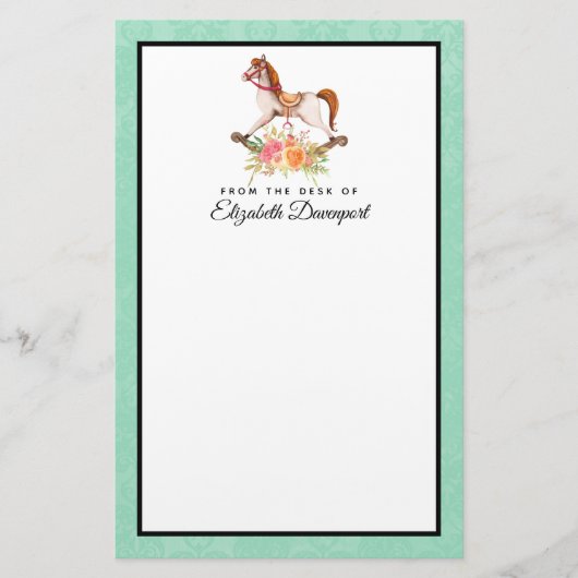  Rocking Horse met Floral Bouquet Briefpapier (Voorkant)