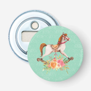 Rocking Horse met Floral Bouquet Button Flesopener