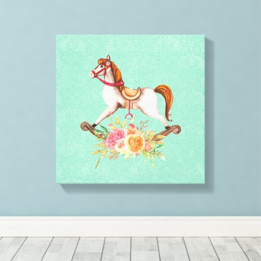  Rocking Horse met Floral Bouquet Canvas Afdruk (Insitu (Houten vloer))