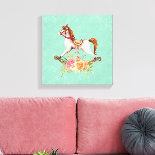  Rocking Horse met Floral Bouquet Canvas Afdruk (Insitu (Woonkamer))