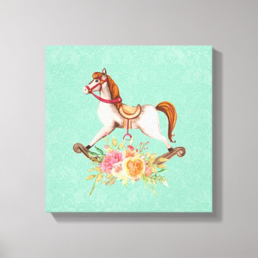  Rocking Horse met Floral Bouquet Canvas Afdruk (Voorkant)