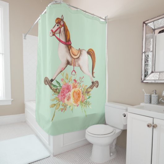  Rocking Horse met Floral Bouquet Douchegordijn (In situ)