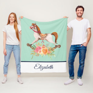 Rocking Horse met Floral Bouquet Fleece Deken