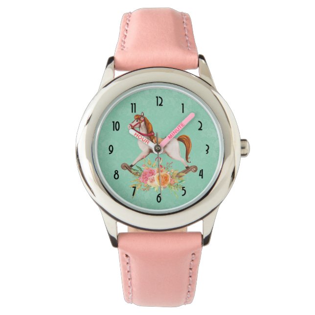  Rocking Horse met Floral Bouquet Horloge (Voorkant)