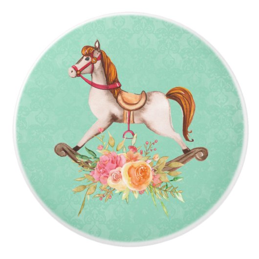  Rocking Horse met Floral Bouquet Keramische Knop (Voorkant)