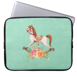 Rocking Horse met Floral Bouquet Laptop Sleeve
