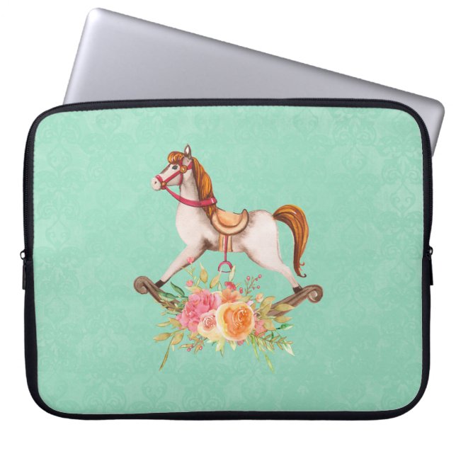  Rocking Horse met Floral Bouquet Laptop Sleeve (Voorkant)