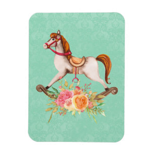  Rocking Horse met Floral Bouquet Magneet