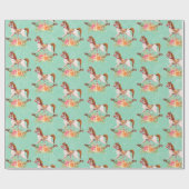  Rocking Horse met Floral Bouquet Pattern Cadeaupapier (Vlak)