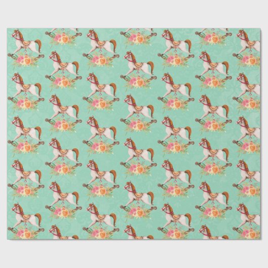 Rocking Horse met Floral Bouquet Pattern Cadeaupapier (Vlak)