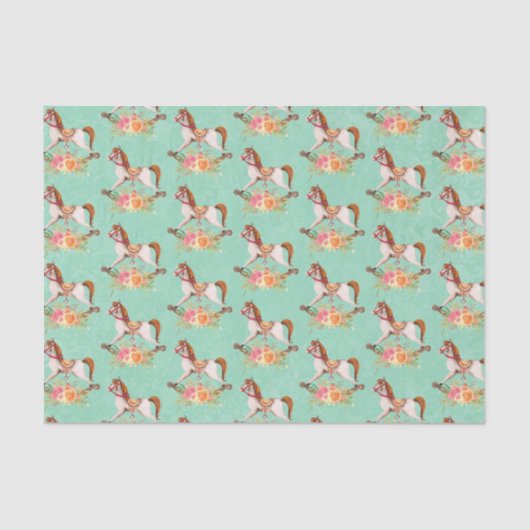  Rocking Horse met Floral Bouquet Pattern Tissuepapier (Voorkant)