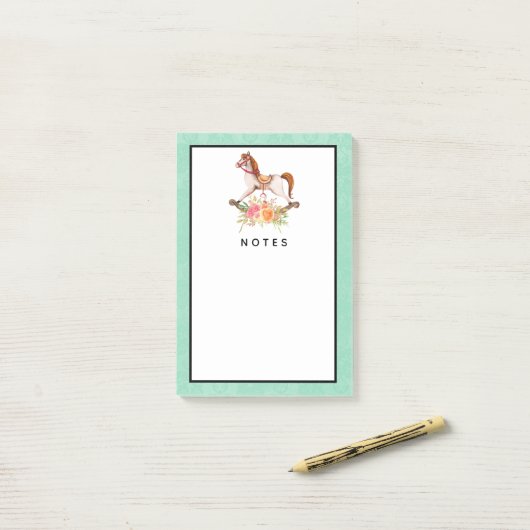 Rocking Horse met Floral Bouquet Post-it® Notes (Op bureau)