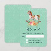  Rocking Horse met Floral Bouquet RSVP Kaartje (Voorkant / Achterkant)