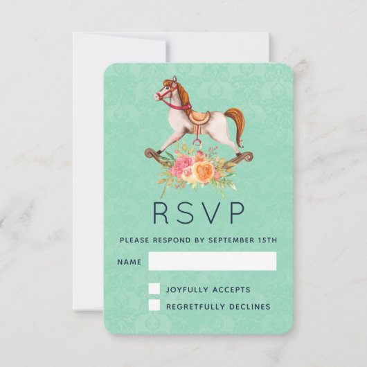  Rocking Horse met Floral Bouquet RSVP Kaartje (Voorkant)