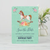  Rocking Horse met Floral Bouquet Save The Date (Staand voorkant)