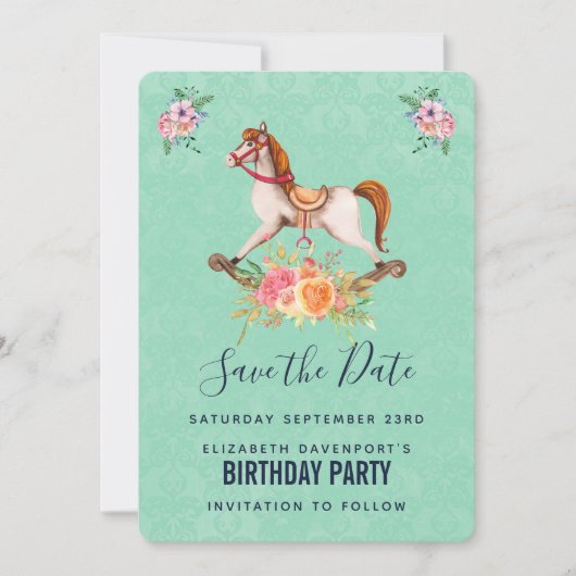  Rocking Horse met Floral Bouquet Save The Date (Voorkant)