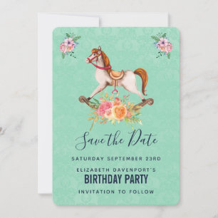 Rocking Horse met Floral Bouquet Save The Date
