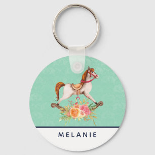 Rocking Horse met Floral Bouquet Sleutelhanger