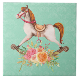  Rocking Horse met Floral Bouquet Tegeltje