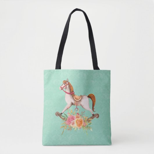  Rocking Horse met Floral Bouquet Tote Bag (Voorkant)