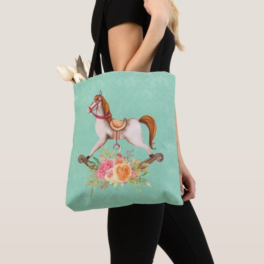 Rocking Horse met Floral Bouquet Tote Bag (Dichtbij)