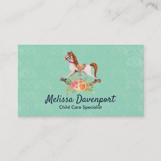  Rocking Horse met Floral Bouquet Visitekaartje (Voorkant)
