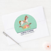  Rocking Horse met FloralS Birthday Bedankt Ronde Sticker (Envelop)