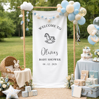 Rocking Horse Minimalist Script Baby Shower Spandoek