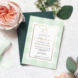 Rocking Horse Mint Gingham Baby shower Folie Invit Folie Uitnodiging