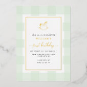 Rocking Horse Mint Gingham Birthday Folie Invite Folie Uitnodiging (Voorkant)